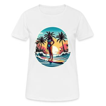 Surfen Strand Palme Sonnenschein Urlaub - Frauen T-Shirt atmungsaktiv - Weiß - Vorne - AI Model Female 172 dark (172cm)