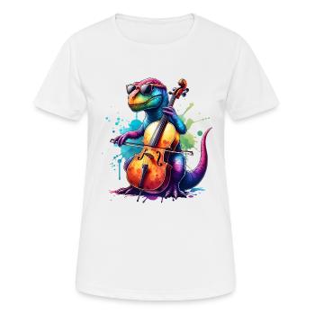 Cooler Dino Cellist Klassische Musik - Frauen T-Shirt atmungsaktiv - Weiß - Vorne - AI Model Female 172 dark (172cm)