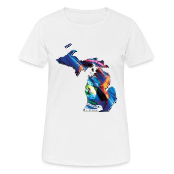 Michigan (United States) | Real Flag | Flag Map - Women's Breathable T-Shirt - white - Front - AI Model Female 172 dark (172cm)