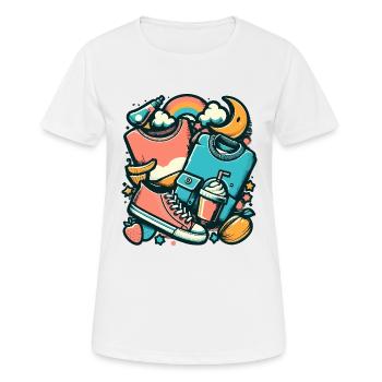 Colorful collage with clothes and everyday objects - Women's Breathable T-Shirt - white - Front - AI Model Female 172 dark (172cm)