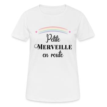 Idée Cadeau future maman petite merveille en route - T-shirt respirant Femme - blanc - Devant - AI Model Female 172 dark (172cm)