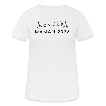 Future Maman 2026 Battement de Cœur Grossesse - T-shirt respirant Femme - blanc - Devant - AI Model Female 172 dark (172cm)