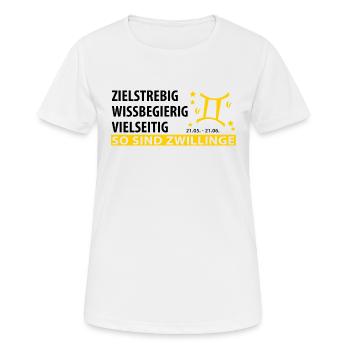 Sternzeichen Zwilling - Eigenschaften - Frauen T-Shirt atmungsaktiv - Weiß - Vorne - AI Model Female 172 dark (172cm)