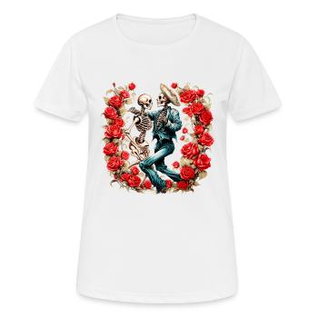 Tanzende Skelette mit Rosen - Frauen T-Shirt atmungsaktiv - Weiß - Vorne - AI Model Female 172 dark (172cm)