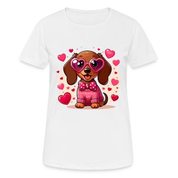 Dachshund Love Heart Glasses Cute Dog Motif Gift - Women's Breathable T-Shirt - white - Front - AI Model Female 172 dark (172cm)