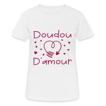 doudou d amour - T-shirt respirant Femme - blanc - Devant - AI Model Female 172 dark (172cm)