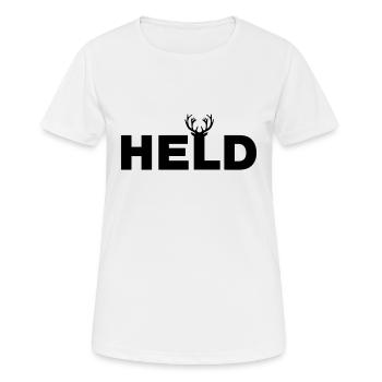 HELD - mit Hirschgeweih für Helden mit Humor - Frauen T-Shirt atmungsaktiv - Weiß - Vorne - AI Model Female 172 dark (172cm)