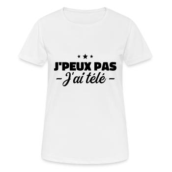 J'Peux Pas J'Ai Télé - Humour - T-shirt respirant Femme - blanc - Devant - AI Model Female 172 dark (172cm)