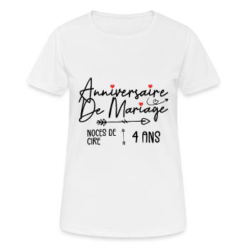 Anniversaire de mariage 4ans - Noce de Cire 4 ans - T-shirt respirant Femme - blanc - Devant - AI Model Female 172 dark (172cm)