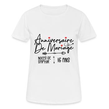 Anniversaire de mariage 16 ans - Noces de Saphir - T-shirt respirant Femme - blanc - Devant - AI Model Female 172 dark (172cm)