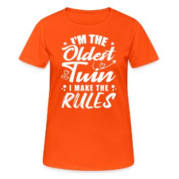 Ich bin der älteste Zwilling Lustige Zwillings-T-Shirts - Frauen T-Shirt atmungsaktiv - Neonorange - Vorne - AI Model Female 172 dark (172cm)