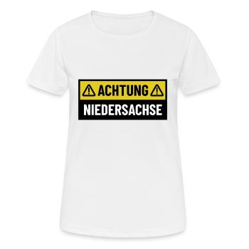 Achtung Niedersachse - Regionaler Spruch - Frauen T-Shirt atmungsaktiv - Weiß - Vorne - AI Model Female 172 dark (172cm)