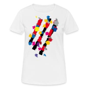 Abstrakt - Kunst Streifen Deko - Frauen T-Shirt atmungsaktiv - Weiß - Vorne - AI Model Female 172 dark (172cm)