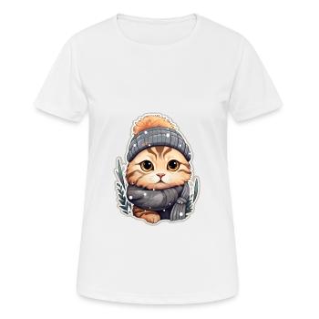 Chat avec chapeau, écharpe, veste et flocons de neige - T-shirt respirant Femme - blanc - Devant - AI Model Female 172 dark (172cm)