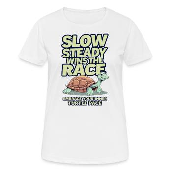 Slow and steady wins the race embrace turtle pace - Frauen T-Shirt atmungsaktiv - Weiß - Vorne - AI Model Female 172 dark (172cm)