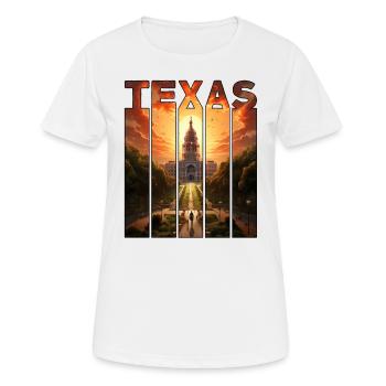 Balades à cheval à motif Texas dans le coucher du soleil - T-shirt respirant Femme - blanc - Devant - AI Model Female 172 dark (172cm)
