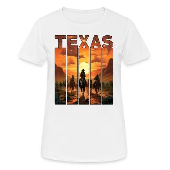 Balades à cheval à motif Texas dans le coucher du soleil - T-shirt respirant Femme - blanc - Devant - AI Model Female 172 dark (172cm)