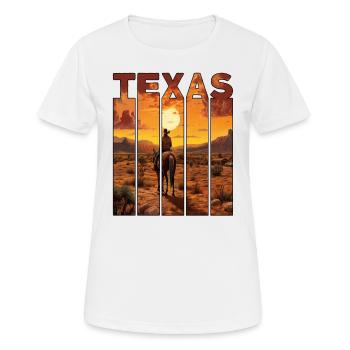 Balades à cheval à motif Texas dans le coucher du soleil - T-shirt respirant Femme - blanc - Devant - AI Model Female 172 dark (172cm)