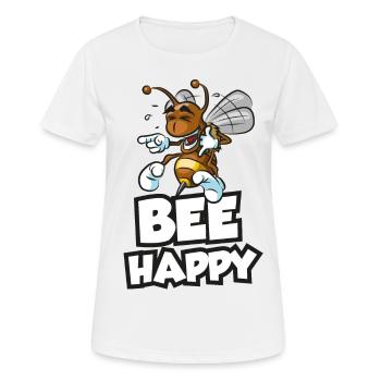 Bee Happy - fröhlich lachende Biene Cartoon - Frauen T-Shirt atmungsaktiv - Weiß - Vorne - AI Model Female 172 dark (172cm)