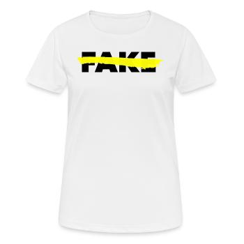 NO FAKE - Frauen T-Shirt atmungsaktiv - Weiß - Vorne - AI Model Female 172 dark (172cm)