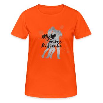 my heart burns Kizomba - Frauen T-Shirt atmungsaktiv - Neonorange - Vorne - AI Model Female 172 dark (172cm)