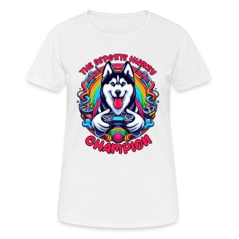 Power Play Pup - Le champion Esports Husky - T-shirt respirant Femme - blanc - Devant - AI Model Female 172 dark (172cm)