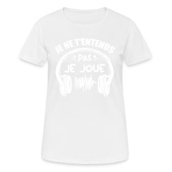 Je Ne T'entends Pas Je Joue - T-shirt respirant Femme - blanc - Devant - AI Model Female 172 dark (172cm)