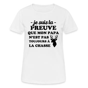 la preuve que mon papa pas toujours chasse - T-shirt respirant Femme - blanc - Devant - AI Model Female 172 dark (172cm)