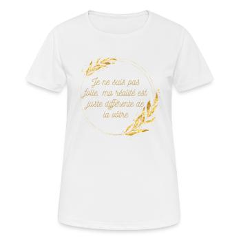"T-shirt réalité différente" - T-shirt respirant Femme - blanc - Devant - AI Model Female 172 dark (172cm)