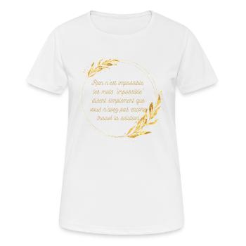 Impossible n'est pas Solution - T-shirt respirant Femme - blanc - Devant - AI Model Female 172 dark (172cm)