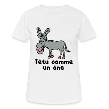 tetu comme un ane - T-shirt respirant Femme - blanc - Devant - AI Model Female 172 dark (172cm)