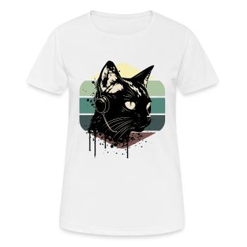 Cat Wearing Headphones | cat wearing earphones - Women's Breathable T-Shirt - white - Front - AI Model Female 172 dark (172cm)