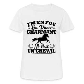 J'm'en fou du prince charmant je veux un cheval - T-shirt respirant Femme - blanc - Devant - AI Model Female 172 dark (172cm)