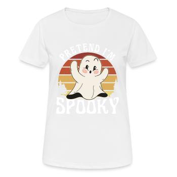 Costume d’Halloween fantôme groovy mignon, faire semblant que je suis - T-shirt respirant Femme - blanc - Devant - AI Model Female 172 dark (172cm)