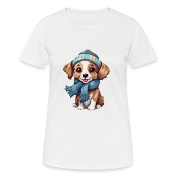 Animals in winter doggy with hat - Women's Breathable T-Shirt - white - Front - AI Model Female 172 dark (172cm)