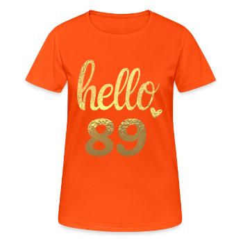 Hello 89 doré - T-shirt respirant Femme - orange néon - Devant - AI Model Female 172 dark (172cm)