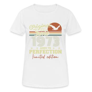Né en Juin 1973, Juin 1973, Né juin 1973 June 1973 - T-shirt respirant Femme - blanc - Devant - AI Model Female 172 dark (172cm)