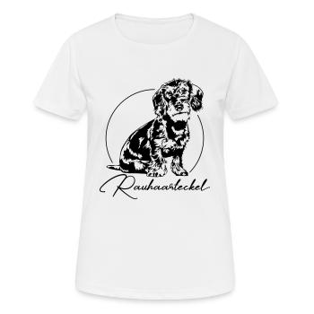 RAUHAARTECKEL Teckel Jagdhunde Jagdhund Wilsigns - Frauen T-Shirt atmungsaktiv - Weiß - Vorne - AI Model Female 172 dark (172cm)