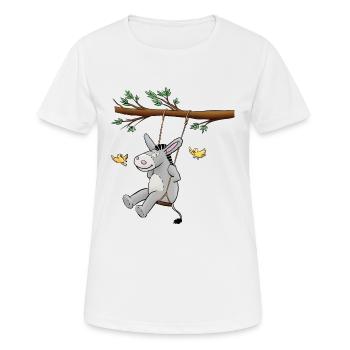 Esel - Kuschelesel auf Schaukel - Frauen T-Shirt atmungsaktiv - Weiß - Vorne - AI Model Female 172 dark (172cm)