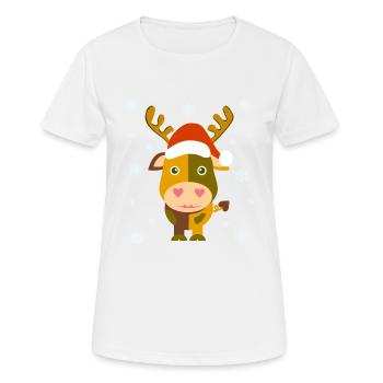 Weihnachtskuh / Santa Cow /Illustration Comicstyle - Frauen T-Shirt atmungsaktiv - Weiß - Vorne - AI Model Female 172 dark (172cm)
