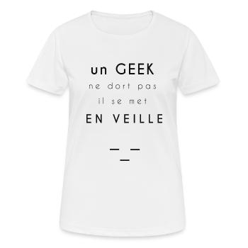 Blague un geek ne dort pas il se met en veille - T-shirt respirant Femme - blanc - Devant - AI Model Female 172 dark (172cm)