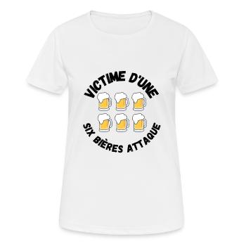 victime d'une six bières attaque - T-shirt respirant Femme - blanc - Devant - AI Model Female 172 dark (172cm)