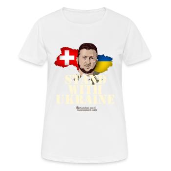 Solidarité suisse avec l’Ukraine - T-shirt respirant Femme - blanc - Devant - AI Model Female 172 dark (172cm)