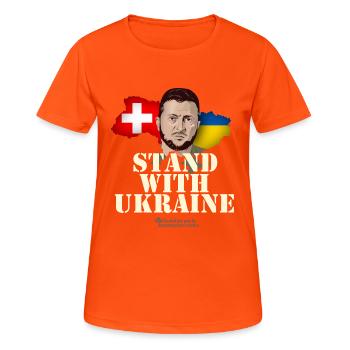 Solidarité suisse avec l’Ukraine - T-shirt respirant Femme - orange néon - Devant - AI Model Female 172 dark (172cm)