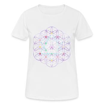 Blume des Lebens - free Metatronwürfel - Frauen T-Shirt atmungsaktiv - Weiß - Vorne - AI Model Female 172 dark (172cm)