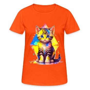 Regenbogen-Kätzchen - mit Geometrien bemalt - Frauen T-Shirt atmungsaktiv - Neonorange - Vorne - AI Model Female 172 dark (172cm)