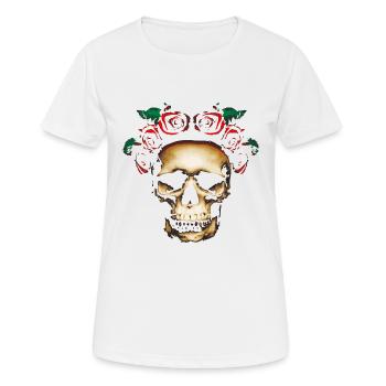 Crâne et roses - T-shirt respirant Femme - blanc - Devant - AI Model Female 172 dark (172cm)