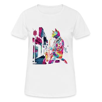 Katze Saxophon Jazz Musiker Saxophonist Swing Miau - Frauen T-Shirt atmungsaktiv - Weiß - Vorne - AI Model Female 172 dark (172cm)