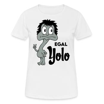 Sprüche Lustige Comic Egal Yolo - Frauen T-Shirt atmungsaktiv - Weiß - Vorne - AI Model Female 172 dark (172cm)