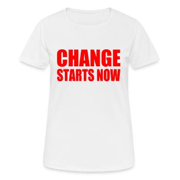 Change starts now - Frauen T-Shirt atmungsaktiv - Weiß - Vorne - AI Model Female 172 dark (172cm)